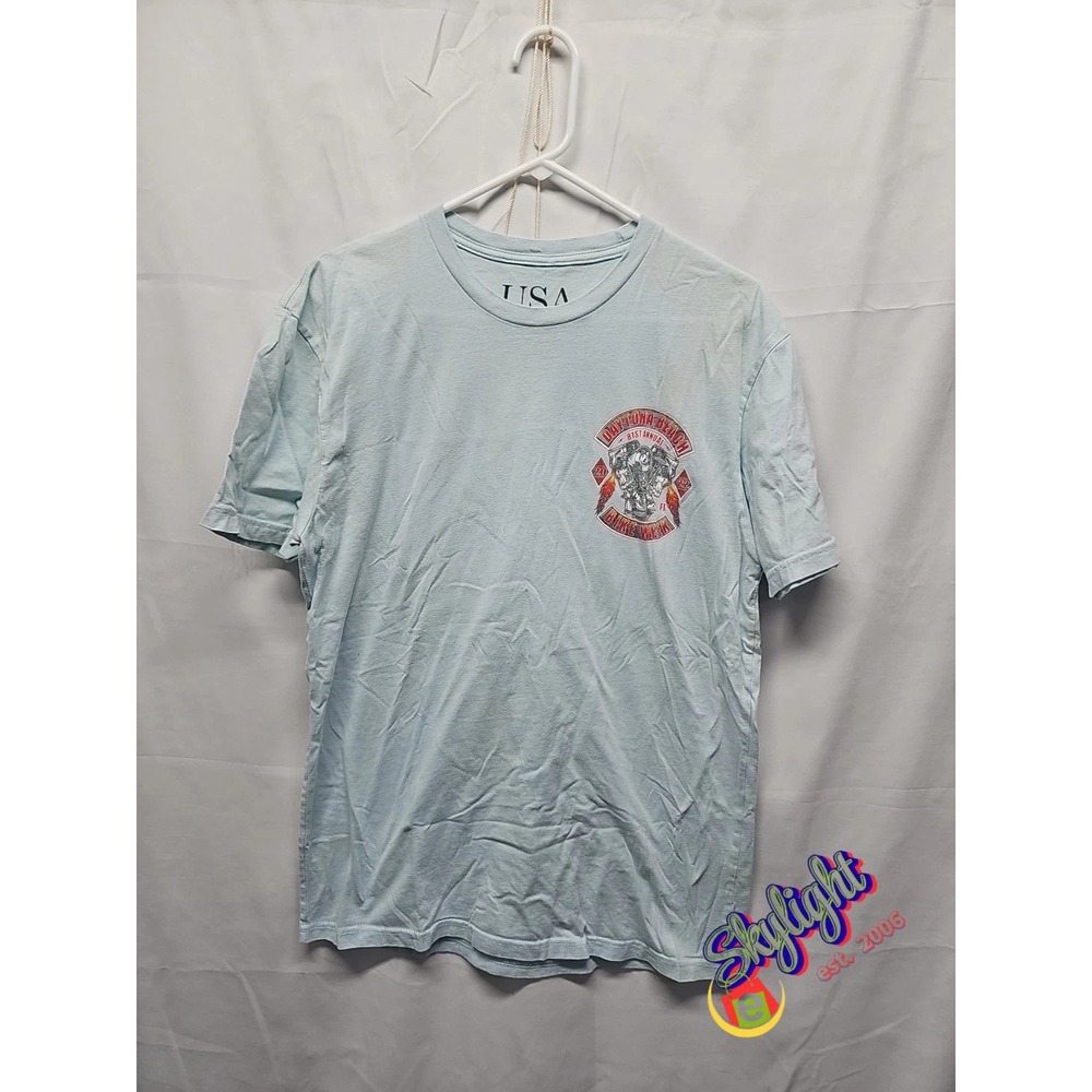 Usa Men's Blue Daytona Beach 2022 Bike‎ Week T-Shirt Motorcycle Engine Size L